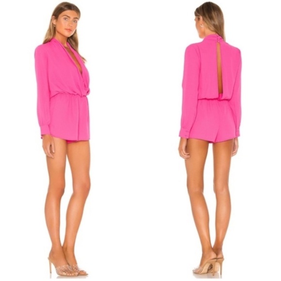 Revolve Superdown Kaycie Drape Neck Romper in Hot Pink elastic waist NWT - Picture 3 of 9